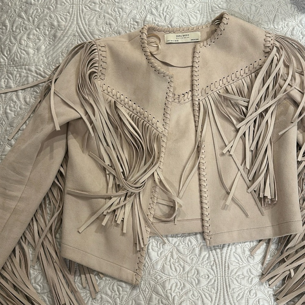 Tan Suede Zara coat with tassels